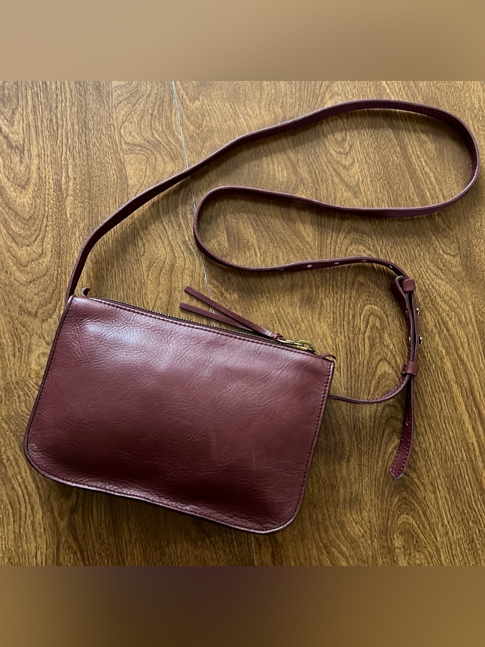 Madewell The Simple Burgundy Brown Leather Zip Closure Minimalist Crossbody Bag